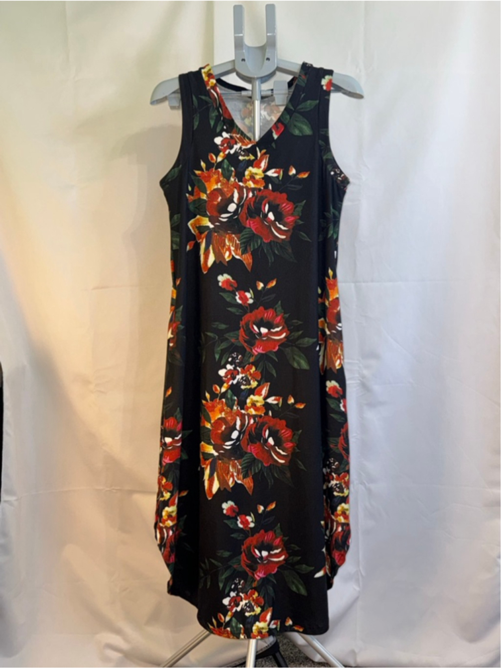Women's Zilcremo Black Red Floral Sleeveless Maxi Dress M